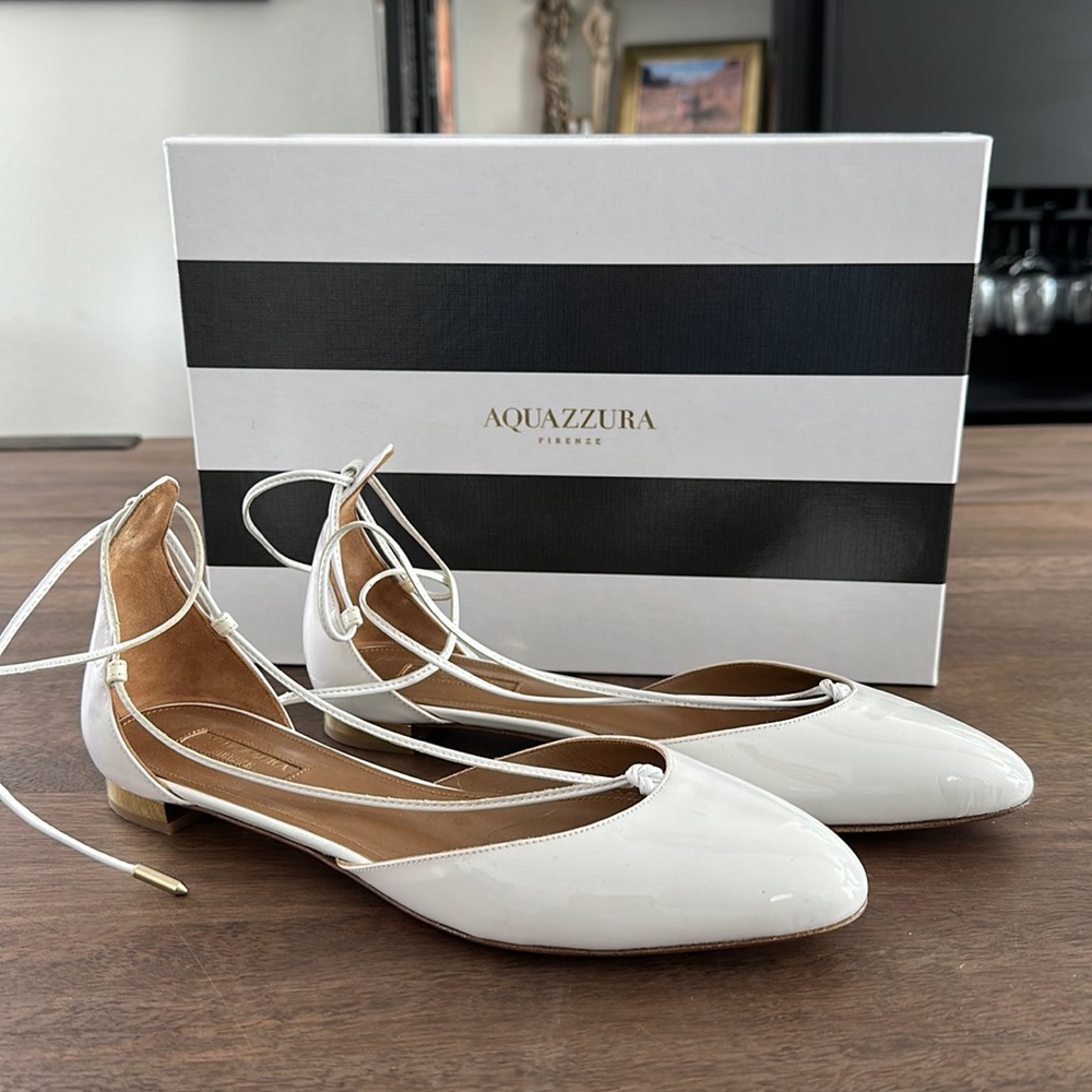 Aquazzura, flats, ballets, white, never were wearing, with box, size: US 8,5